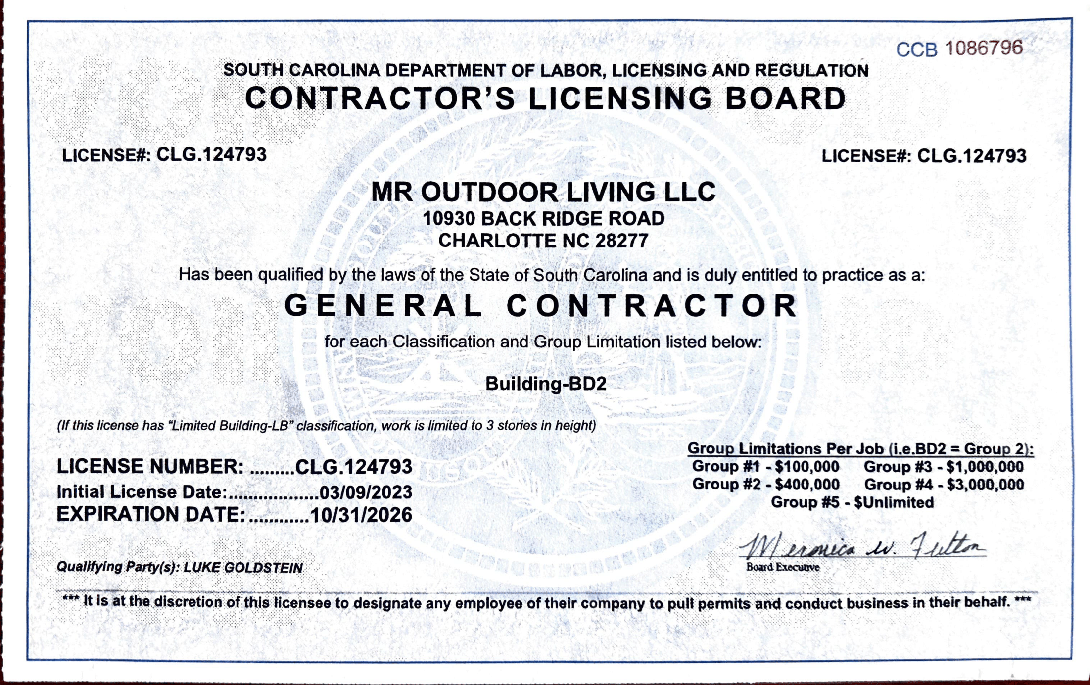 Licenses - License 1 - Mr. Outdoor Living